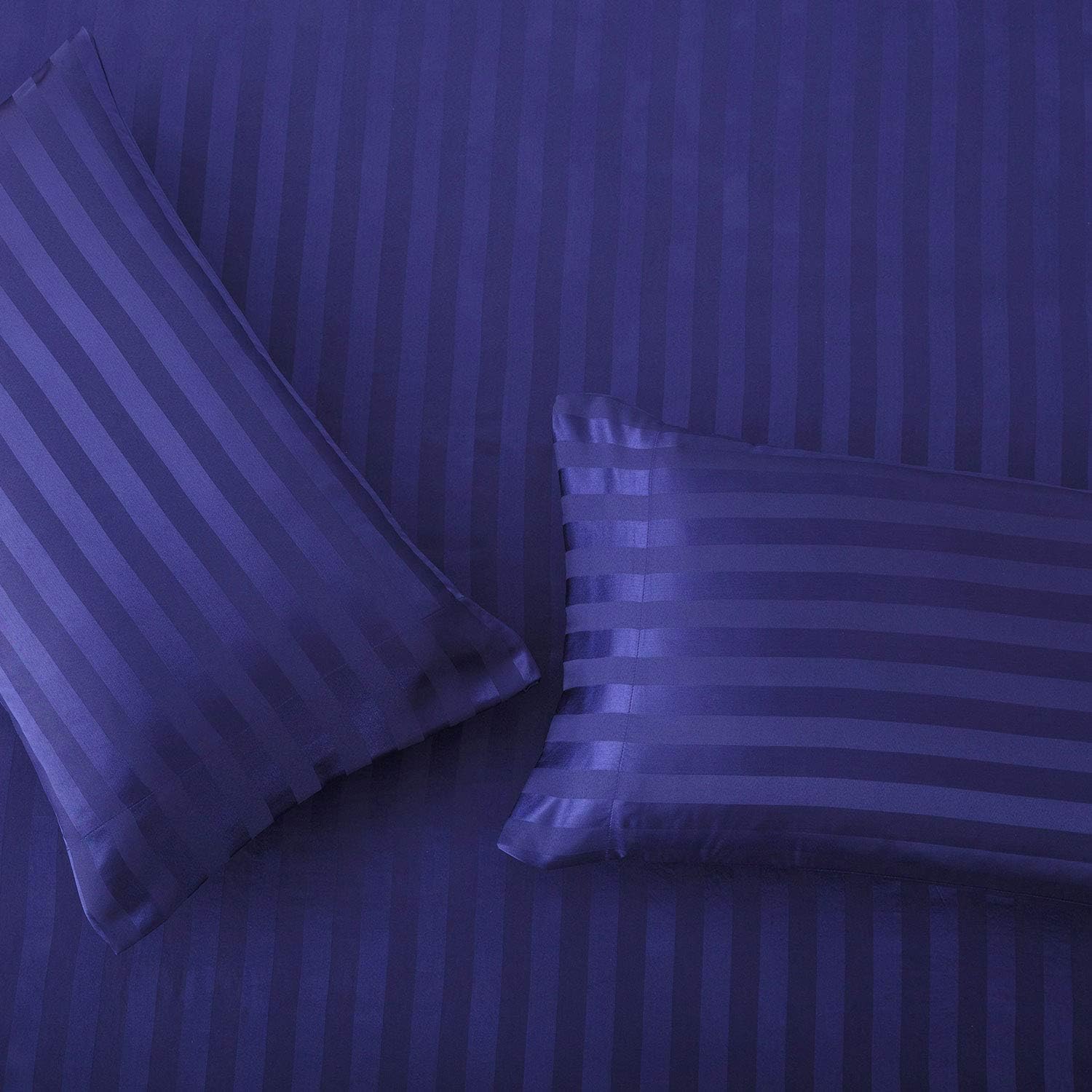 Blue stripe satin fitted bedsheet - (premium)
