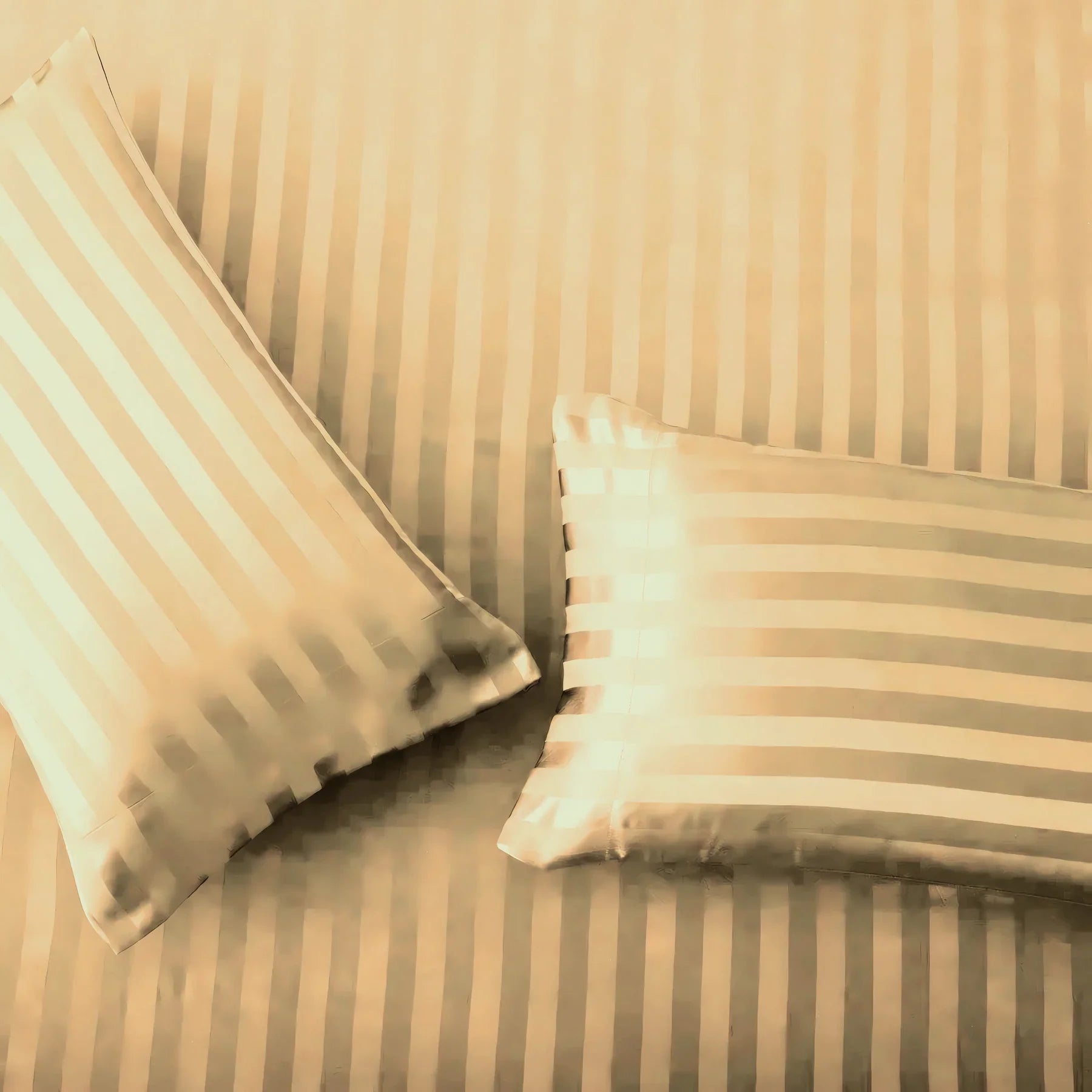 Beige stripe satin fitted bedsheet - (premium)
